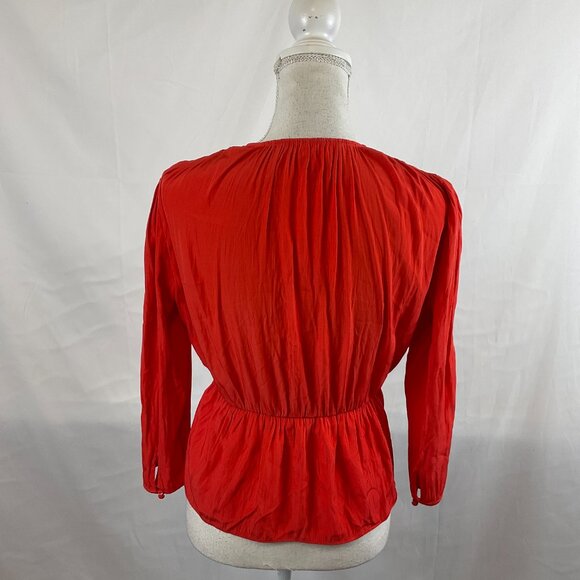 Wilfred Tie Top S Cherry Orange-Red Pucker Pleats Long Sleeve - Picture 7 of 11